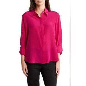 TWP Blouse XS/S The Boyfriend Fuchsia Silk Button Up Shirt Office Luxury Chic